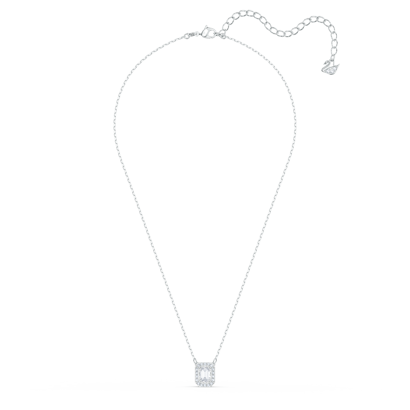 Millenia necklace, Square Swarovski zirconia, White, Rhodium plated